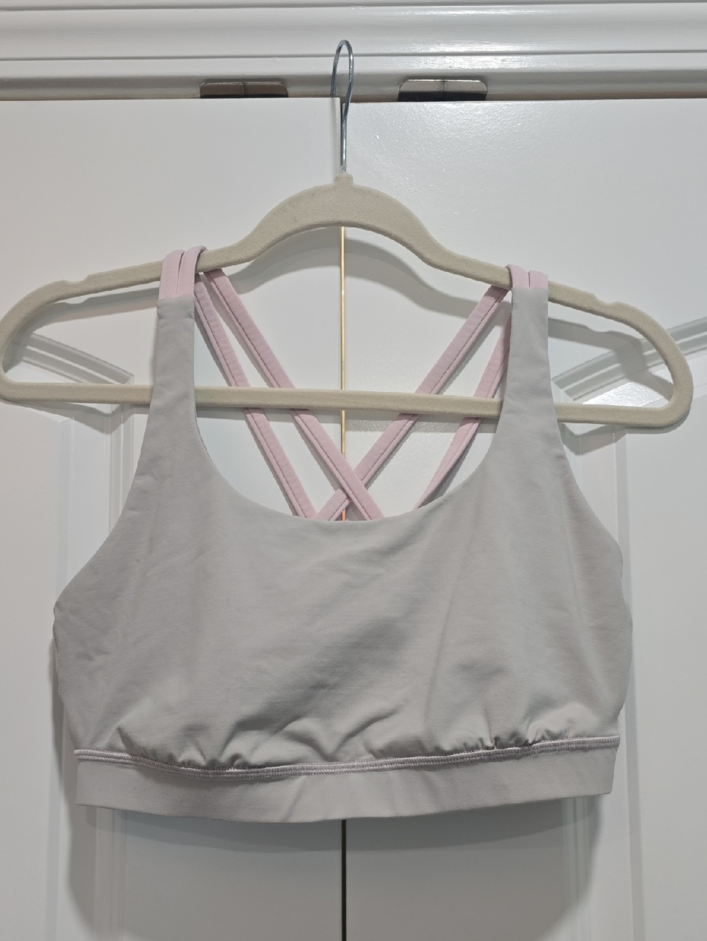 Lululemon Women's Light Gray/Pale Pink Strappy Sports Bra